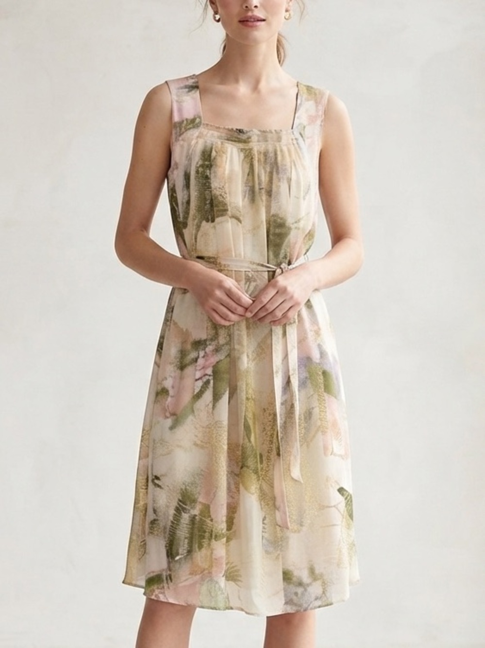 Simply Vera Vera Wang Sleeveless Watercolor Tie-Waist Dress Size Large Petite